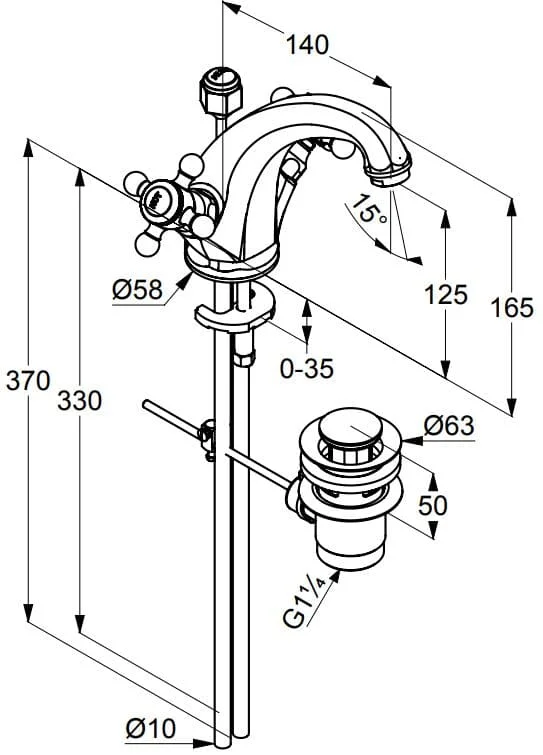 Thông số kỹ thuật vòi rửa 1 chân 2 núm xoay Kludi 510104520