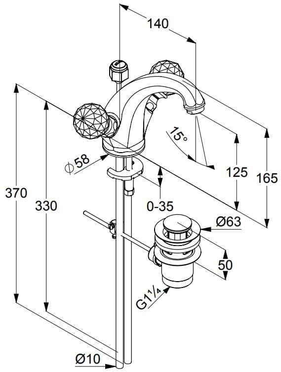 Bản vẽ kỹ thuật của vòi rửa mặt mạ vàng Kludi 5101005G5