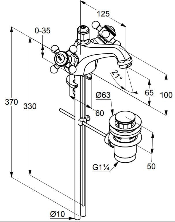 Thông số kỹ thuật vòi rửa 1 chân 2 núm xoay Kludi 510120520