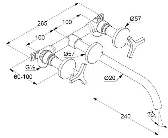 Bản vẽ kỹ thuật vòi nước âm tường nóng lạnh Kludi 201460539