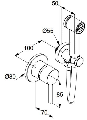 Bản vẽ kỹ thuật vòi xịt nhà vệ sinh Kludi 389980576