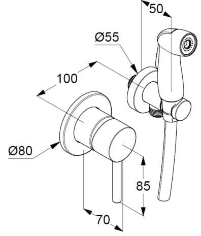 Bản vẽ kỹ thuật vòi xịt nhà vệ sinh Kludi 389990576