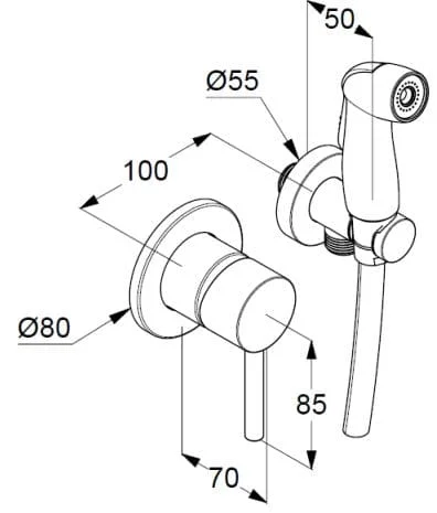 Bản vẽ kỹ thuật vòi xịt nhà vệ sinh Kludi 389990576