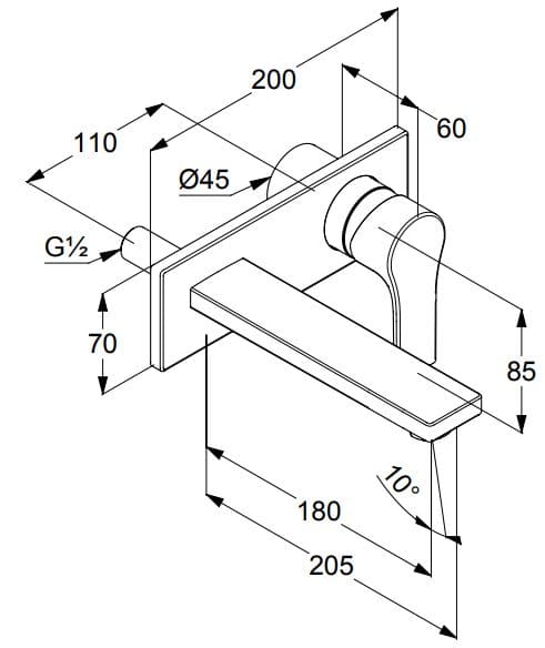 Bản vẽ kỹ thuật vòi rửa mặt âm tường Kludi 482470565