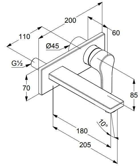 Bản vẽ kỹ thuật vòi rửa mặt âm tường Kludi 482470565