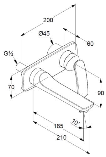 Bản vẽ kỹ thuật vòi rửa mặt nóng lạnh âm tường Kludi 522469175