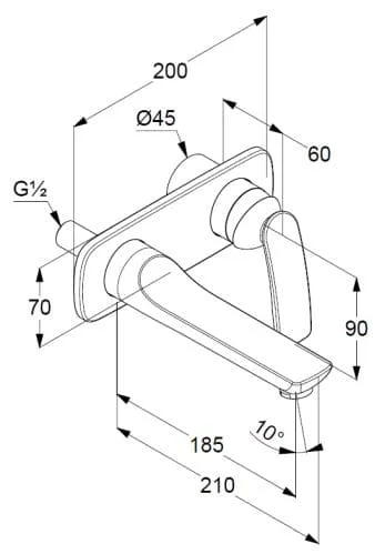 Bản vẽ kỹ thuật vòi rửa mặt nóng lạnh âm tường Kludi 522469175
