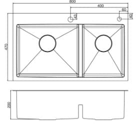 Bản vẽ kỹ thuật Chậu rửa chén 2 hố lệch âm bàn Kohler Malleco K-21918T-2PD-NA
