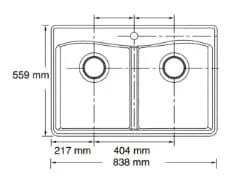 Bản vẽ kỹ thuật Chậu rửa chén 2 hố cân âm bàn Kohler Kennon K-8185-1-CM1