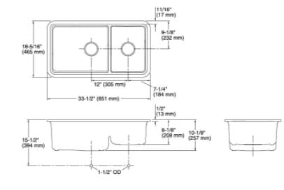 Bản vẽ kỹ thuật Chậu rửa chén 2 hố âm bàn kèm khay KOHLER Cairn K-8204-CM3