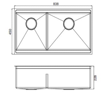 Bản vẽ kỹ thuật Chậu rửa chén 2 hố âm bàn Kohler Moraine K-99064T-F-NA 