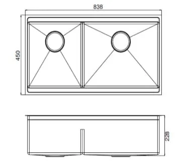 Bản vẽ kỹ thuật Chậu rửa chén 2 hố âm bàn Kohler Moraine K-99064T-F-NA 