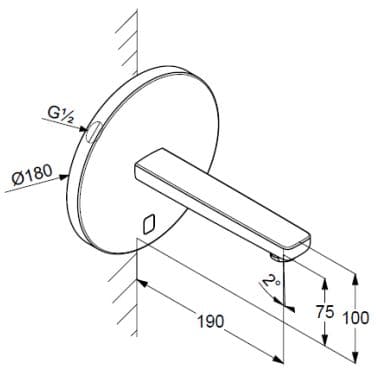 Bản vẽ kỹ thuật vòi rửa mặt cảm ứng nước lạnh âm tường Kludi 3850305