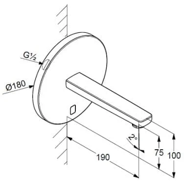 Bản vẽ kỹ thuật vòi rửa mặt cảm ứng nước lạnh âm tường Kludi 3850305