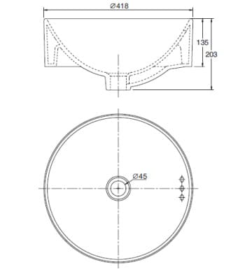 Bản vẽ kỹ thuật Chậu rửa đặt bàn hình tròn Kohler Laureate K-14800T-PK-0