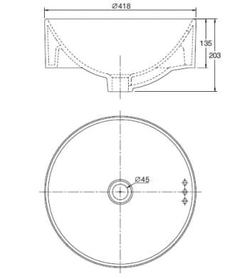 Bản vẽ kỹ thuật Chậu rửa đặt bàn hình tròn Kohler Laureate K-14800T-PK-0