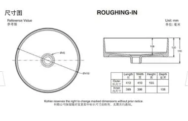 Bản vẽ kỹ thuật Chậu rửa đặt bàn hình tròn Kohler Mica K-90012T-7