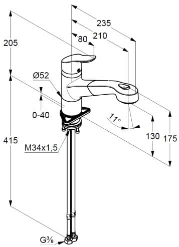 Bản vẽ kỹ thuật của vòi rửa bát nhập khẩu Đức Kludi 335810575