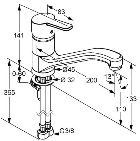 Bản vẽ kỹ thuật của vòi rửa bát nhập khẩu Đức Kludi 379130575