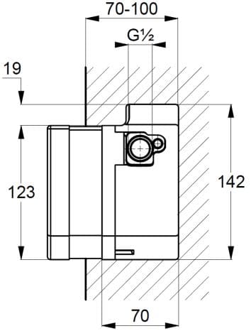 Bản vẽ kỹ thuật hộp van điện tử âm tường dùng điện Kludi Đức 38003