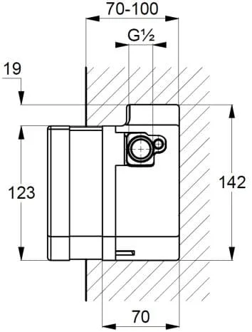 Bản vẽ kỹ thuật hộp van điện tử âm tường dùng điện Kludi Đức 38003