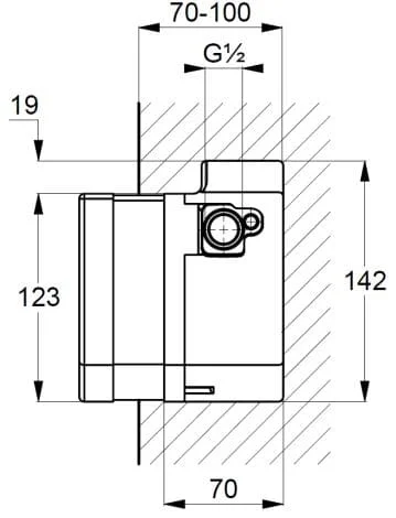 Bản vẽ kỹ thuật hộp van điện tử âm tường dùng pin Kludi Đức 38004