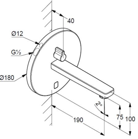 Bản vẽ kỹ thuật vòi rửa mặt cảm ứng nước lạnh âm tường Kludi 3850105