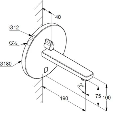 Bản vẽ kỹ thuật vòi rửa mặt cảm ứng nước lạnh âm tường Kludi 3850105