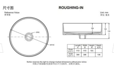 Bản vẽ kỹ thuật Chậu rửa đặt bàn hình tròn Kohler Mica K-90012T-HB1