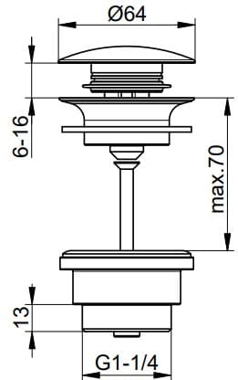 Bản vẽ kỹ thuật đầu nhấn xi phông chậu rửa Keuco Đức 59902130000