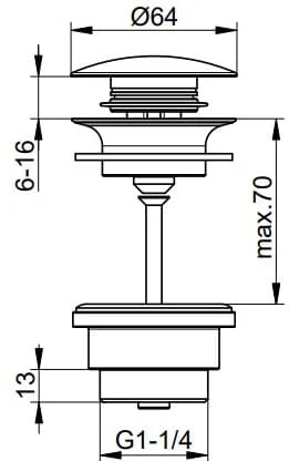 Bản vẽ kỹ thuật đầu nhấn xi phông chậu rửa Keuco Đức 59902130000