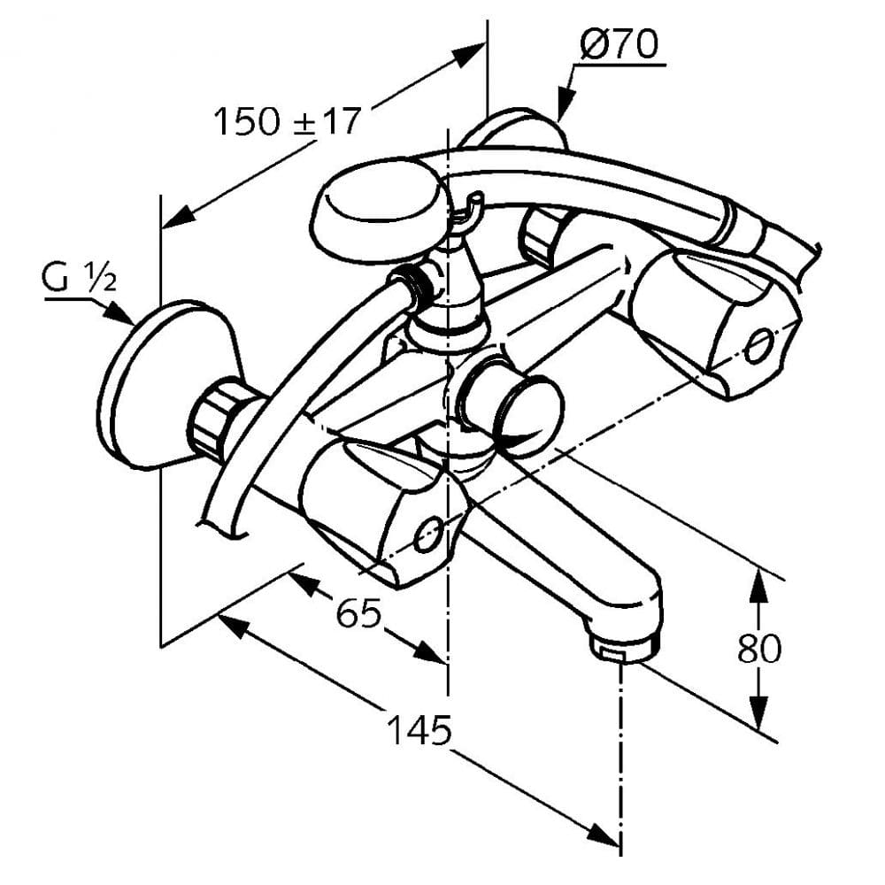 Bản vẽ kỹ thuật vòi tắm nóng lạnh Kludi 250070515