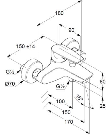 Bản vẽ kỹ thuật bộ trộn sen tắm Kludi 346810575