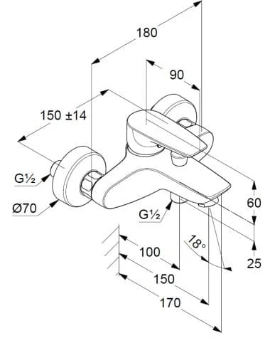 Bản vẽ kỹ thuật bộ trộn sen tắm Kludi 346810575