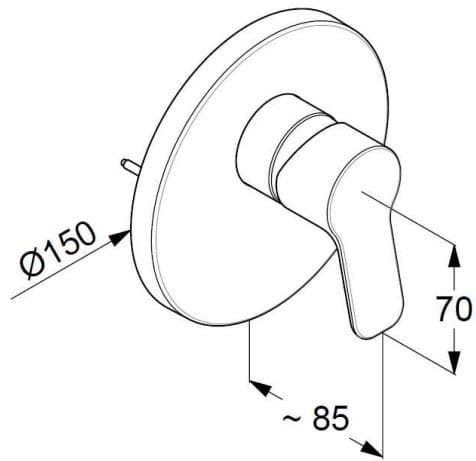 Bản vẽ kỹ thuật mặt nạ bộ trộn âm tường Kludi Đức 374200565