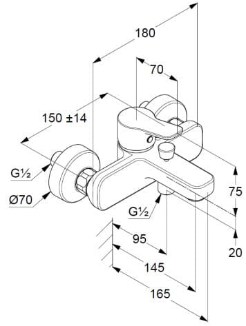 Bản vẽ kỹ thuật bộ trộn sen tắm Kludi 376810565