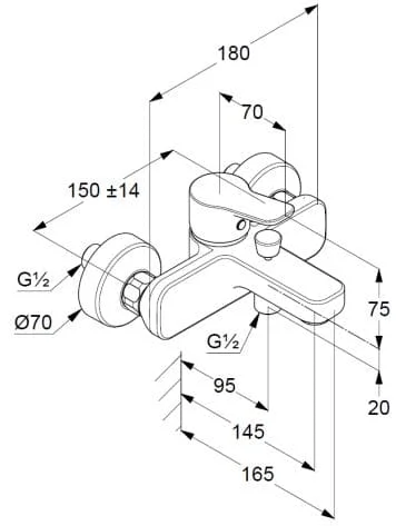 Bản vẽ kỹ thuật bộ trộn sen tắm Kludi 376810565