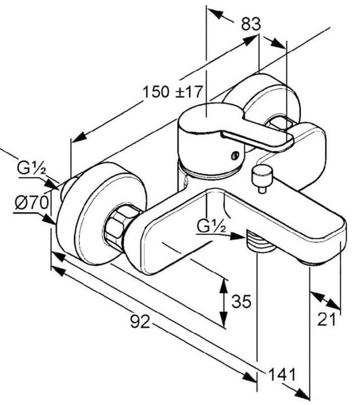Bản vẽ kỹ thuật bộ trộn sen tắm Kludi 376810575