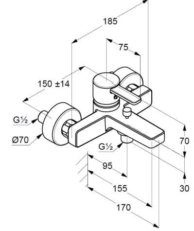 Bản vẽ kỹ thuật bộ trộn sen tắm Kludi 386708675