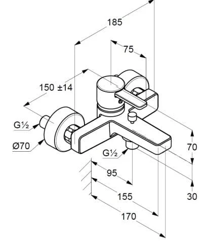 Bản vẽ kỹ thuật bộ trộn sen tắm Kludi 386708675