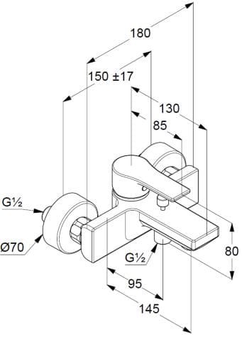 Bản vẽ kỹ thuật bộ trộn sen tắm Kludi 486700565