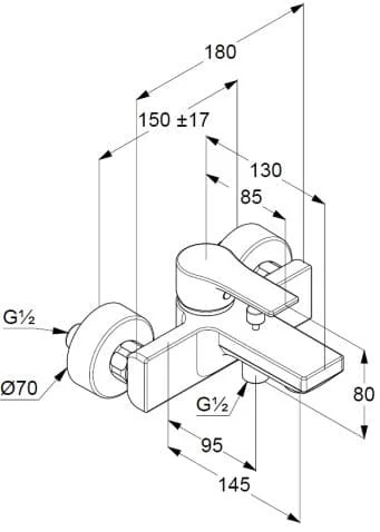 Bản vẽ kỹ thuật bộ trộn sen tắm Kludi 486700565