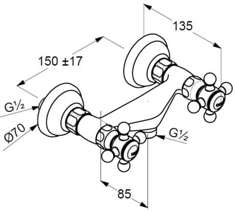 Bản vẽ kỹ thuật bộ trộn sen tắm dát vàng Kludi 516104520
