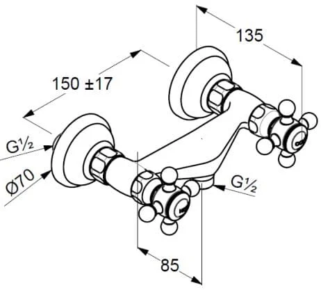 Bản vẽ kỹ thuật bộ trộn sen tắm dát vàng Kludi 516104520