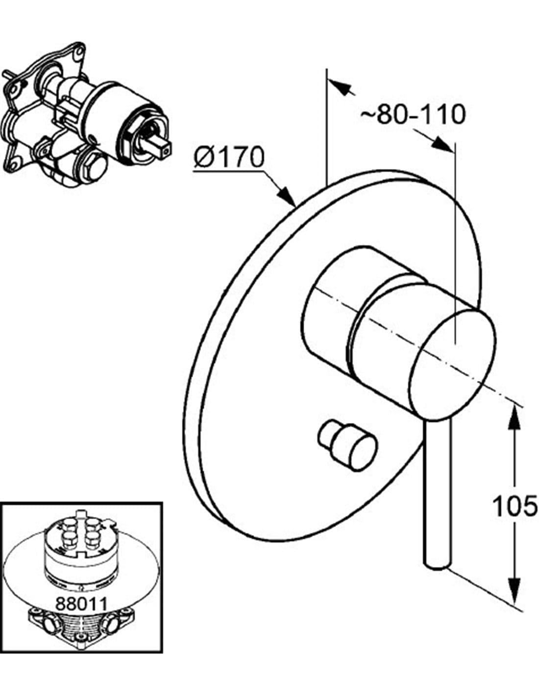Bản vẽ kỹ thuật mặt nạ âm tường Kludi Đức 386503976
