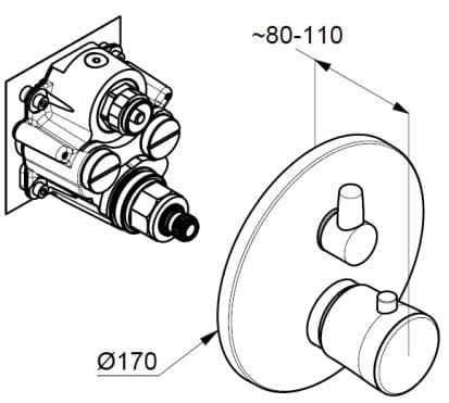 Bản vẽ kỹ thuật mặt nạ âm tường Kludi Đức 528309175