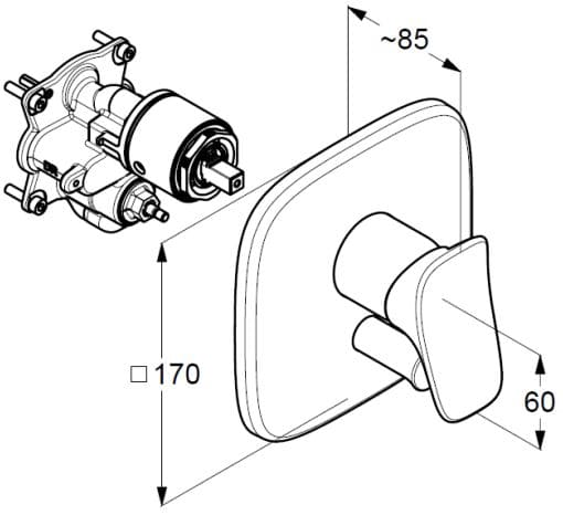 Bản vẽ kỹ thuật mặt nạ âm tường Kludi Đức 536500575