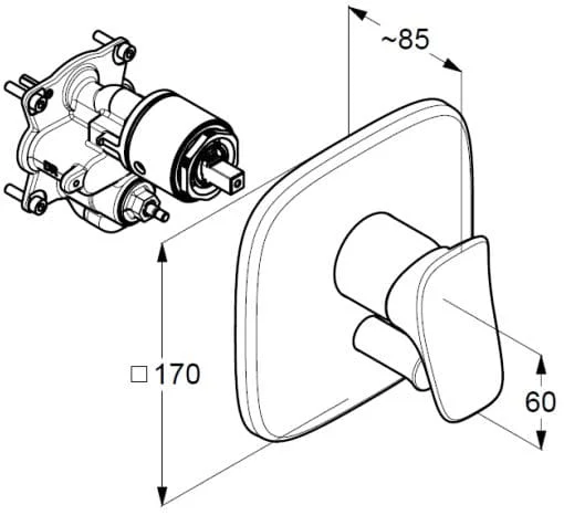 Bản vẽ kỹ thuật mặt nạ âm tường Kludi Đức 536500575