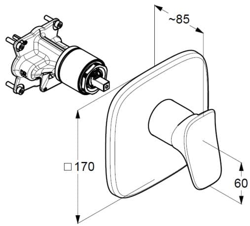 Bản vẽ kỹ thuật mặt nạ âm tường Kludi Đức 536550575