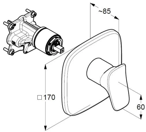 Bản vẽ kỹ thuật mặt nạ âm tường Kludi Đức 536550575